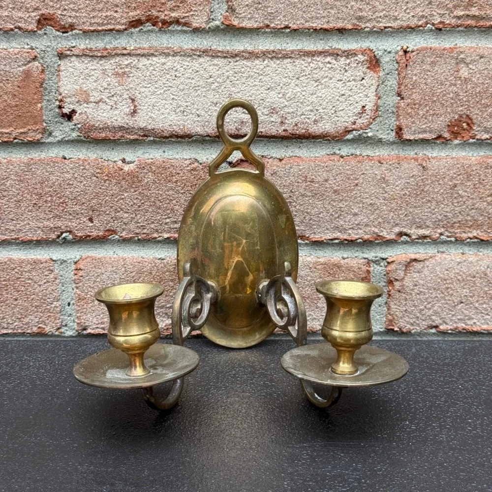 Unbranded Brass Wall Sconce Candle Holder Gold Vintage Double Arm MCM Regency